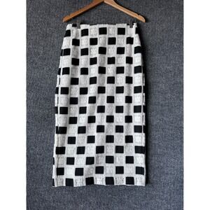 Ann Taylor Black PatchworkCrochet Lace Checkerboard Pencil Geometric Skirt 6